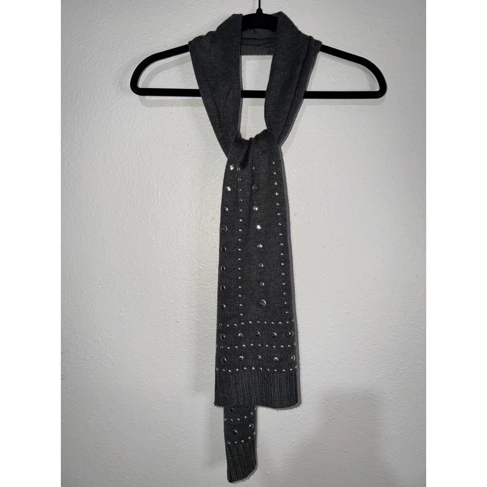 MICHAEL Michael Kors Charcoal Grey Studded Knit Scarf - Silver MK Logo Accents